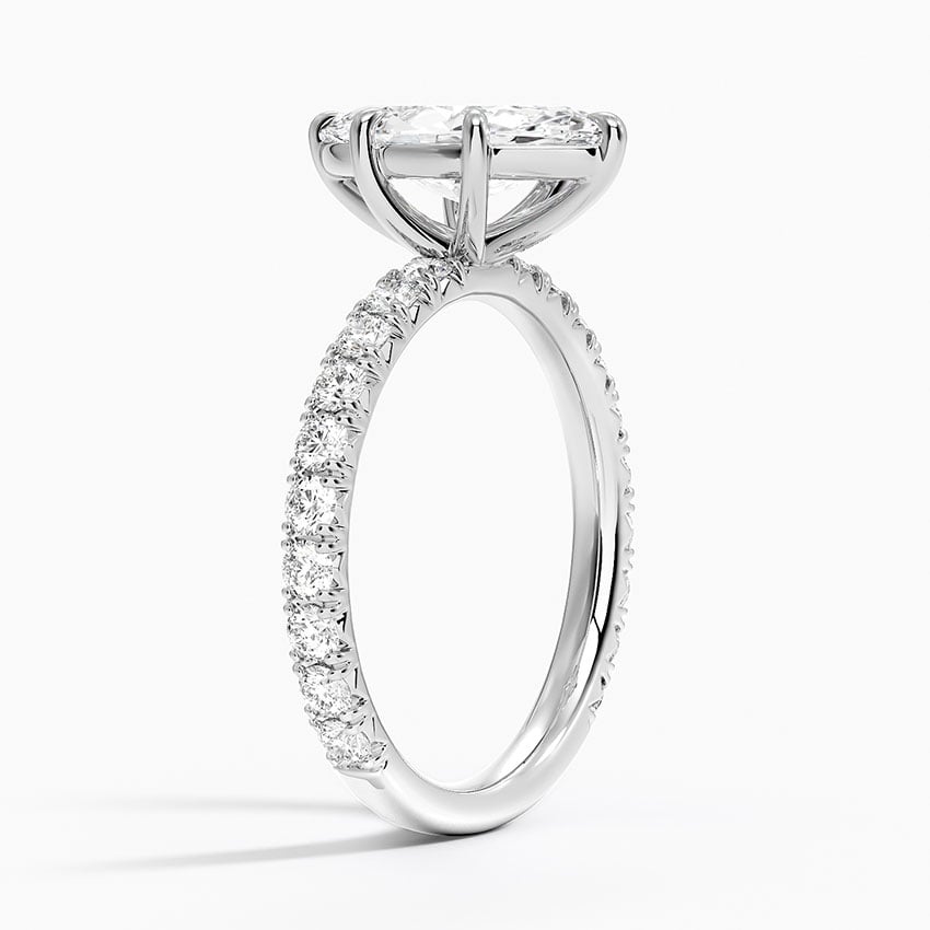 Lab Grown Diamond Engagement Ring Classic Marquise Solitaire Ring with Pavé Band - Image 2