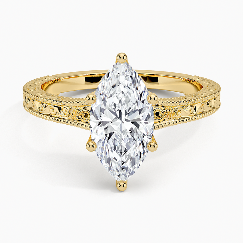 Lab Grown Diamond Engagement Ring Vintage Marquise Cut Solitaire Ring - Image 4