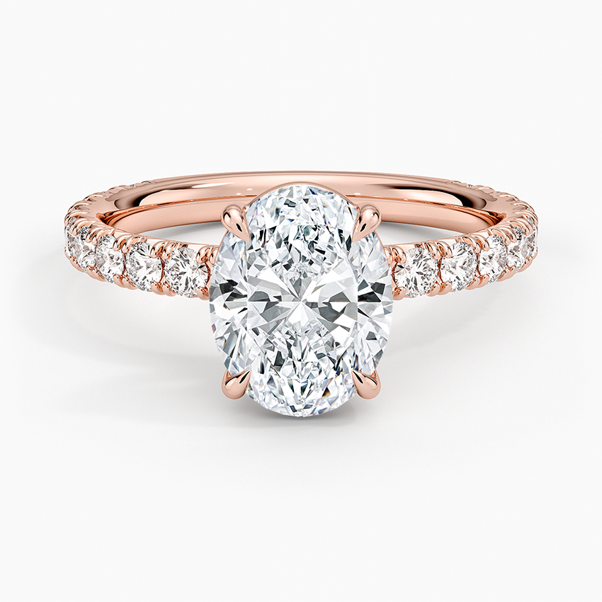 Lab Grown Diamond Engagement Ring Classic Oval Solitaire Ring with Pavé Band - Image 7