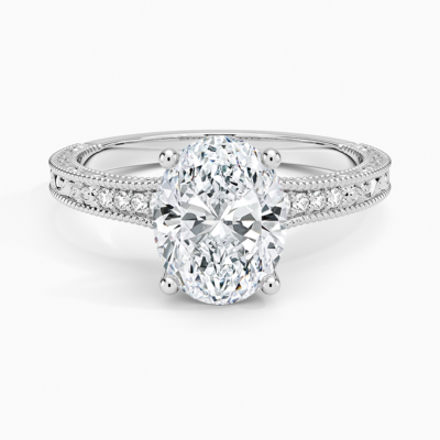 IGI Certified Lab Grown Diamond Engagement Ring Vintage Oval Cut Ring With Side Stones