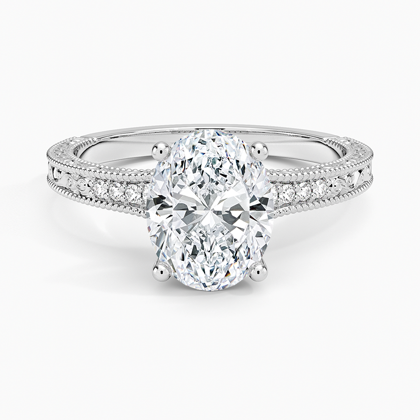 IGI Certified Lab Grown Diamond Engagement Ring Vintage Oval Cut Ring With Side Stones
