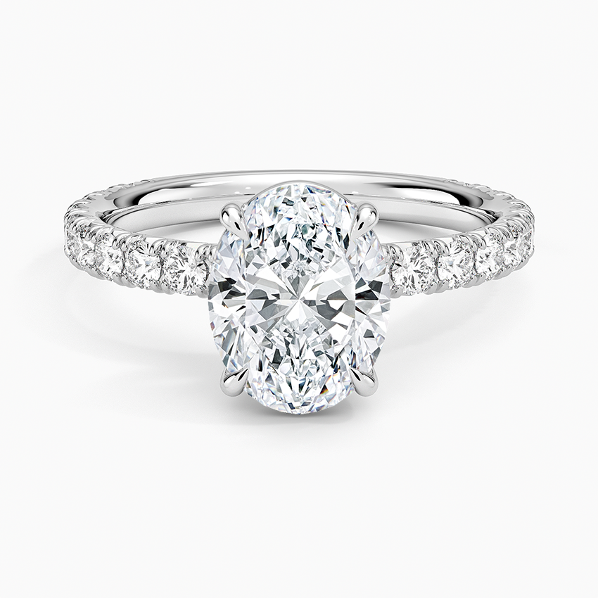Lab Grown Diamond Engagement Ring Classic Oval Solitaire Ring with Pavé Band