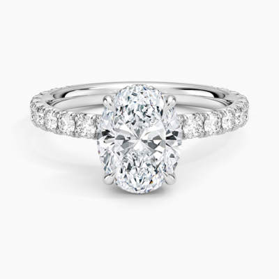 IGI Certified Lab Grown Diamond Engagement Ring Oval Brilliant Hidden Halo Pavé Solitaire Ring
