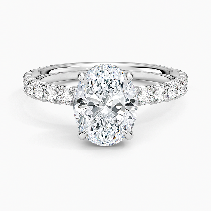 Lab Grown Diamond Engagement Ring Oval Brilliant Hidden Halo Pavé Solitaire Ring