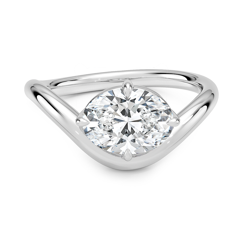 Lab Grown Diamond Engagement Ring Oval Brilliant Modern Bypass Solitaire Ring