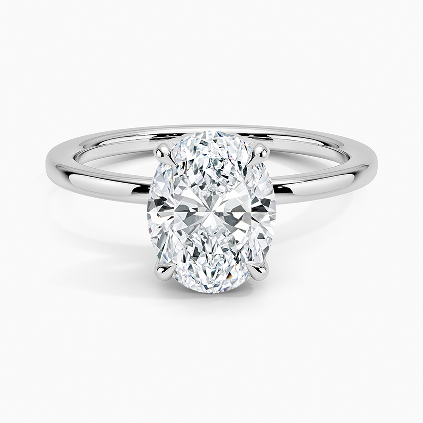 Lab Grown Diamond Engagement Ring Oval Cut Solitaire Hidden Halo Ring for Women