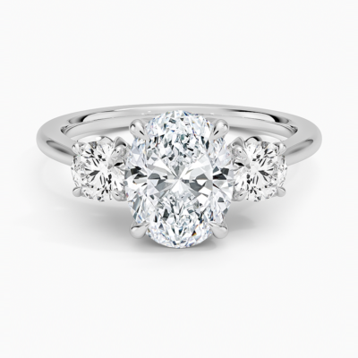 IGI Certified Lab Grown Diamond Engagement Ring Oval Cut Three-Stone Cathedral with Floral Diamond Gallery Ring for Women