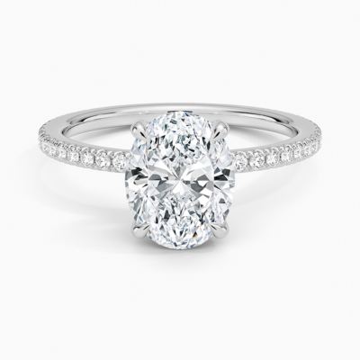 IGI Certified Lab Grown Diamond Engagement Ring Oval Cut Double Hidden Halo with Pavé Band Ring for Women