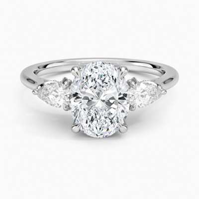 IGI Certified Lab Grown Diamond Engagement Ring Oval Cut Three-Stone Ring with Floral Diamond Gallery
