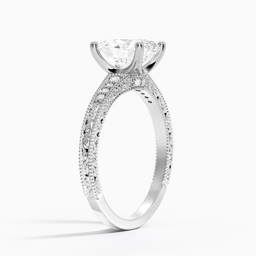 Lab Grown Diamond Engagement Ring Vintage Oval Cut Ring With Side Stones - Image 2
