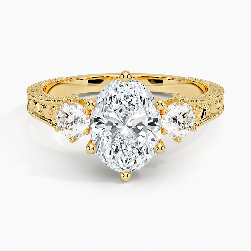 Lab Grown Diamond Engagement Ring Vintage Oval Cut Three Stone Ring - Image 4