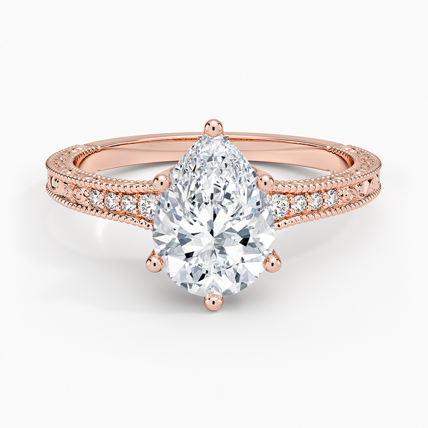 Lab Grown Diamond Engagement Ring Vintage Pear Cut Ring With Side Stones - Image 7