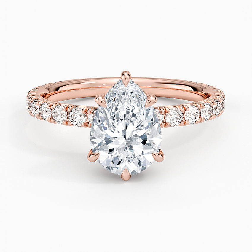 Lab Grown Diamond Engagement Ring Pear Brilliant Hidden Halo Pavé Solitaire Ring - Image 7