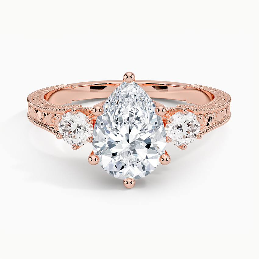 Lab Grown Diamond Engagement Ring Vintage Pear Cut Three Stone Ring - Image 7