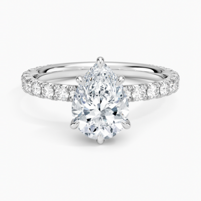IGI Certified Lab Grown Diamond Engagement Ring Pear Brilliant Hidden Halo Pavé Solitaire Ring