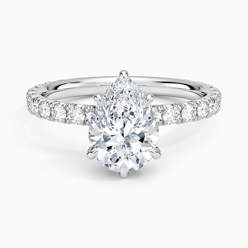 Lab Grown Diamond Engagement Ring Pear Brilliant Hidden Halo Pavé Solitaire Ring
