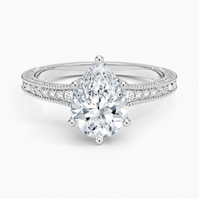 IGI Certified Lab Grown Diamond Engagement Ring Vintage Pear Cut Ring With Side Stones