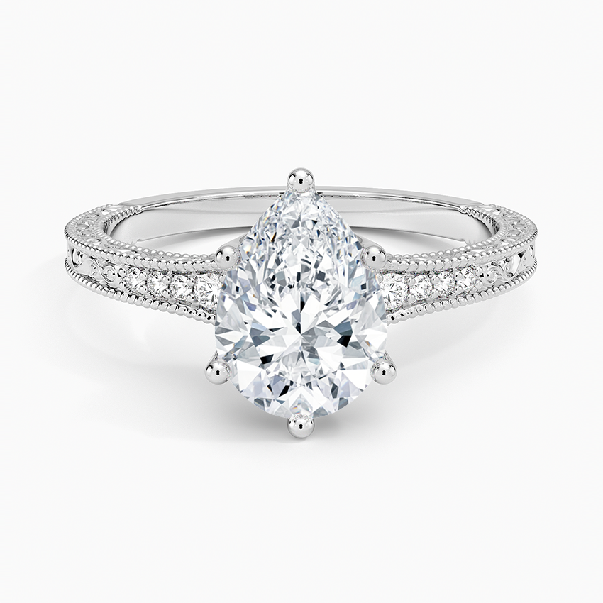 Lab Grown Diamond Engagement Ring Vintage Pear Cut Ring With Side Stones