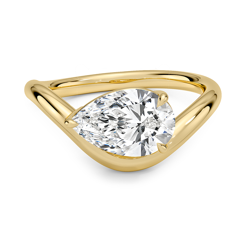 Lab Grown Diamond Engagement Ring Pear Brilliant Modern Bypass Solitaire Ring - Image 4
