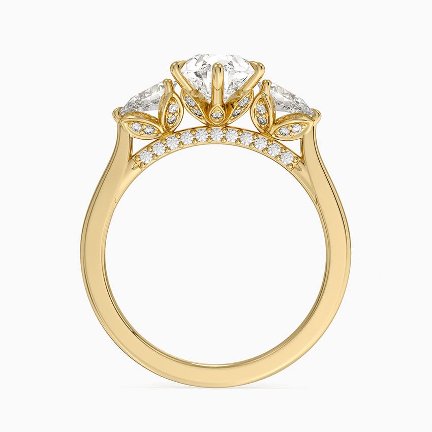 Lab Grown Diamond Engagement Ring Pear Cut Three-Stone Ring with Floral Diamond Gallery - Image 6