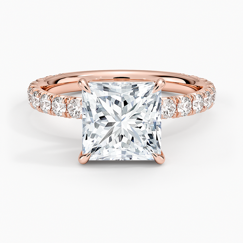 Lab Grown Diamond Engagement Ring Classic Princess Solitaire Ring with Pavé Band - Image 7