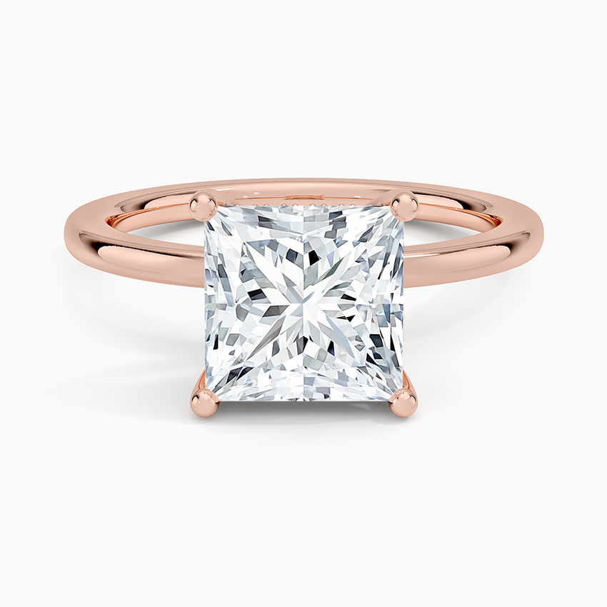 Lab Grown Diamond Engagement Ring Princess Cut Minimalist Hidden Halo Solitaire Ring - Image 7