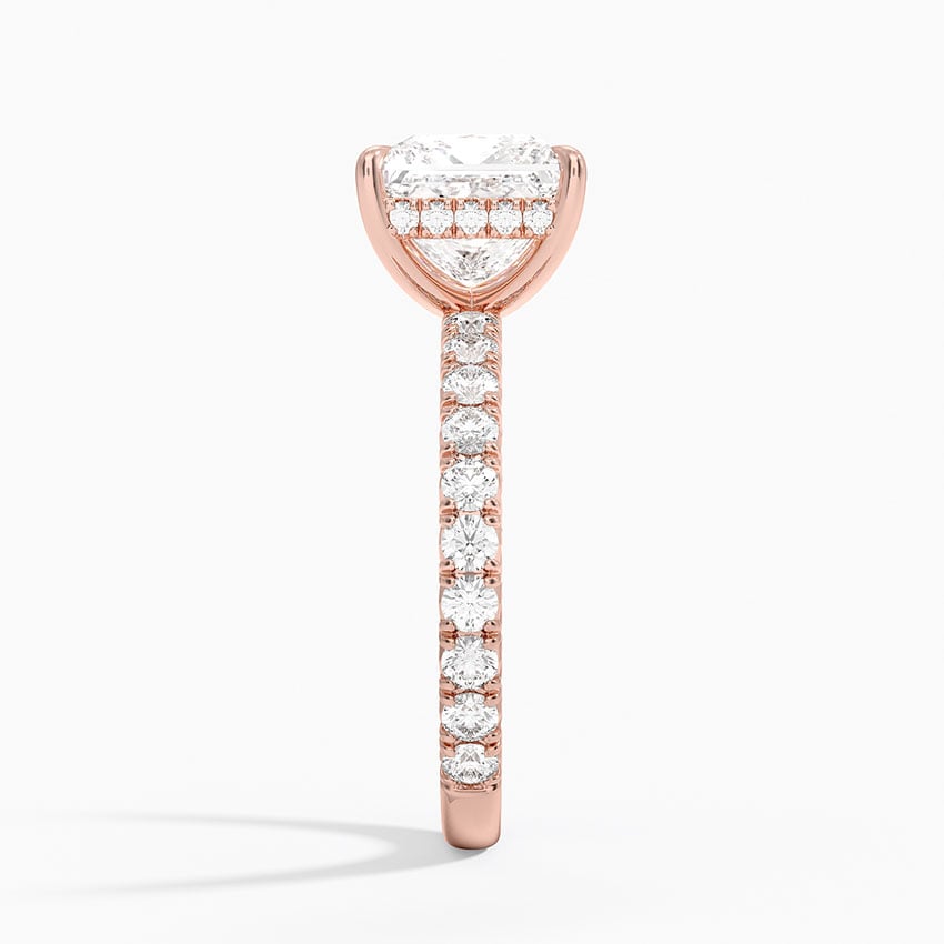 Lab Grown Diamond Engagement Ring Princess Brilliant Hidden Halo Pavé Solitaire Ring - Image 9