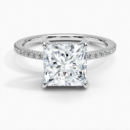 IGI Certified Lab Grown Diamond Engagement Ring Princess Cut Hidden Halo with Half Coverage Pavé Band Ring for Women