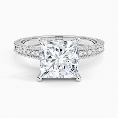 IGI Certified Lab Grown Diamond Engagement Ring Vintage Princess Cut Ring With Side Stones
