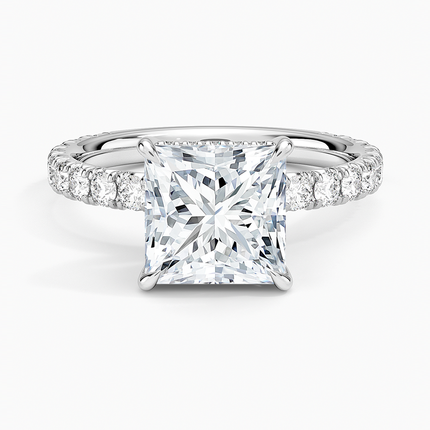 IGI Certified Lab Grown Diamond Engagement Ring Princess Brilliant Hidden Halo Pavé Solitaire Ring