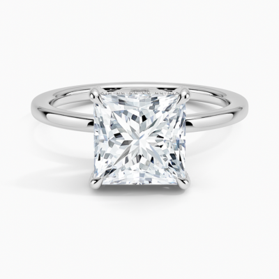 IGI Certified Lab Grown Diamond Engagement Ring Princess Cut Solitaire Hidden Halo Ring for Women