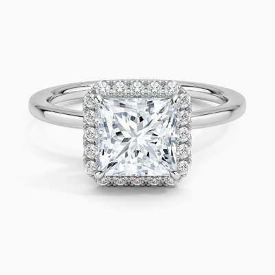 IGI Certified Lab Grown Diamond Engagement Ring Princess Cut with Hidden Halo and Cathedral Pavé V-Gallery Ring for Women