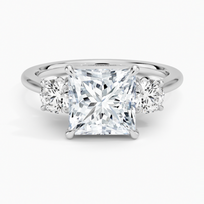 IGI Certified Lab Grown Diamond Engagement Ring Princess Cut Three-Stone Cathedral with Floral Diamond Gallery Ring for Women