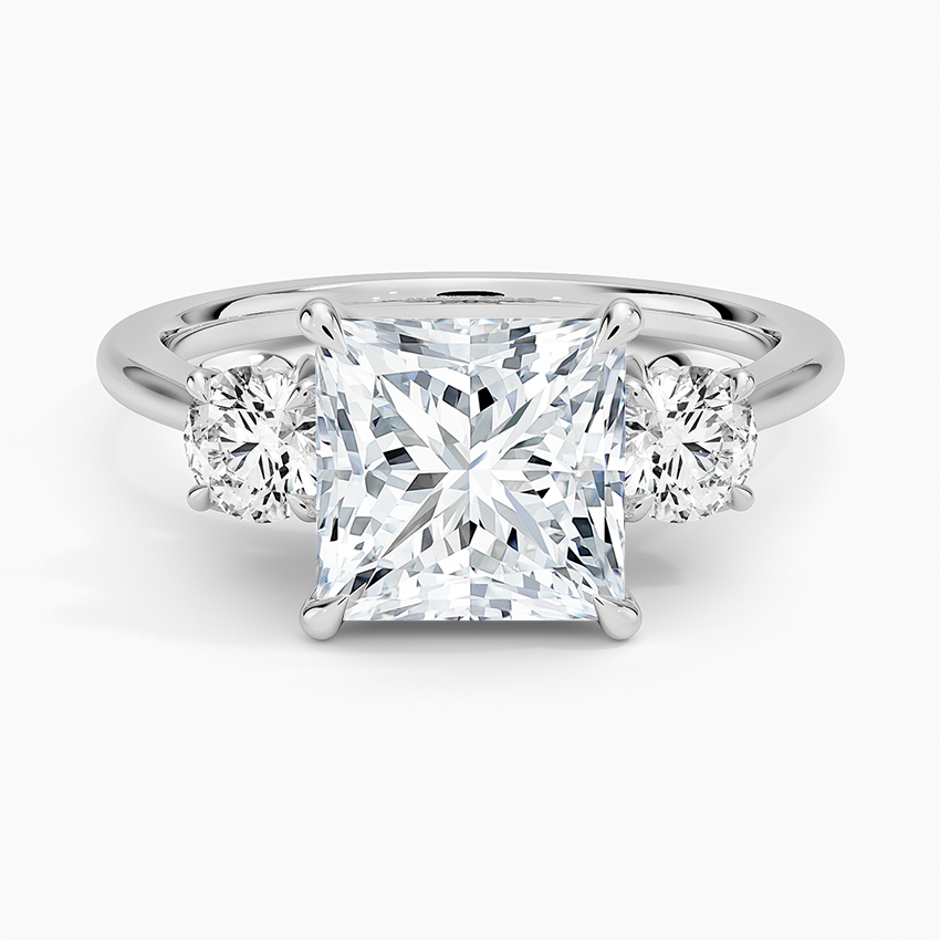 Lab Grown Diamond Engagement Ring Princess Cut Three-Stone Cathedral with Floral Diamond Gallery Ring for Women