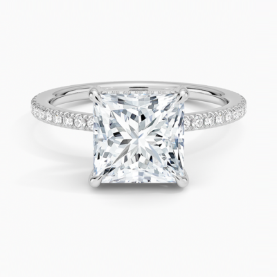 IGI Certified Lab Grown Diamond Engagement Ring Princess Cut Double Hidden Halo with Pavé Band Ring for Women