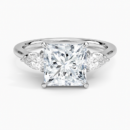  Lab Grown Diamond Engagement Ring Princess Cut Three-Stone Ring with Floral Diamond Gallery