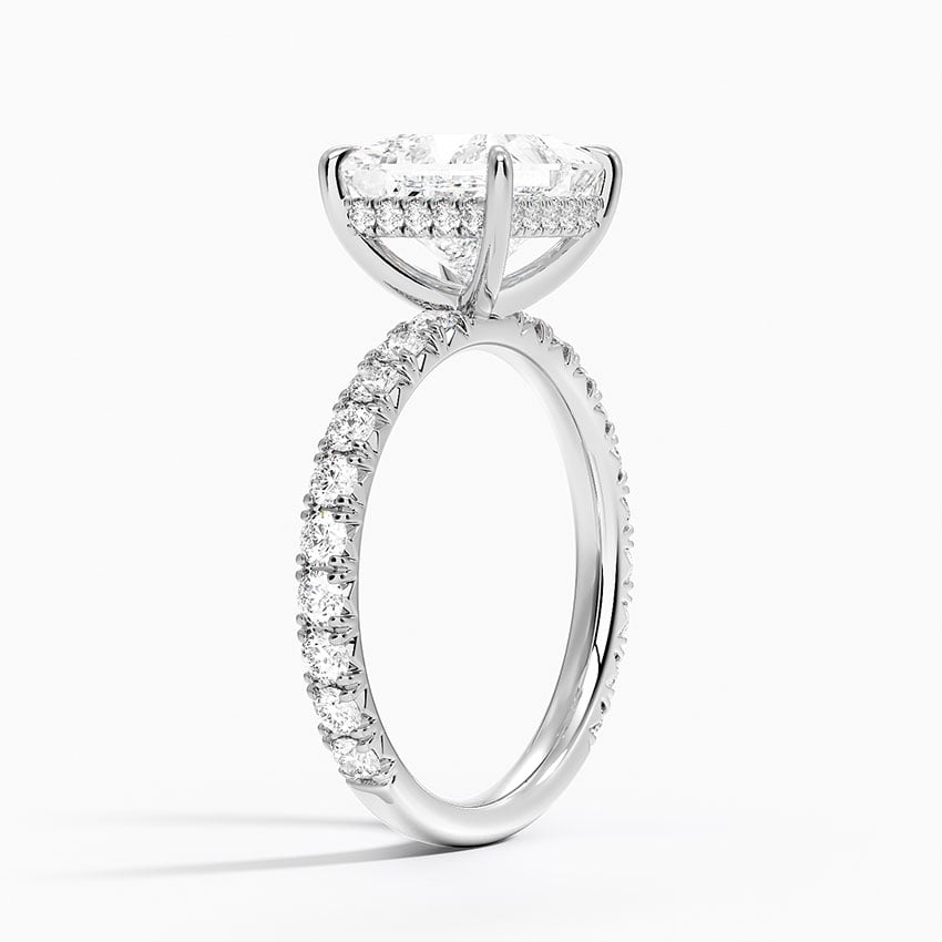 Lab Grown Diamond Engagement Ring Princess Brilliant Hidden Halo Pavé Solitaire Ring - Image 2