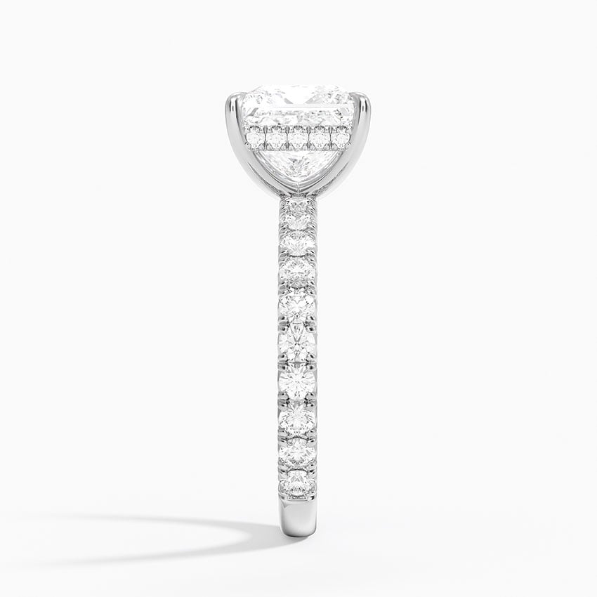 Lab Grown Diamond Engagement Ring Princess Brilliant Hidden Halo Pavé Solitaire Ring - Image 3