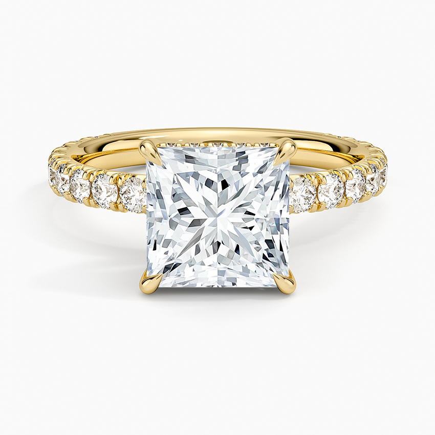 Lab Grown Diamond Engagement Ring Princess Brilliant Hidden Halo Pavé Solitaire Ring - Image 4