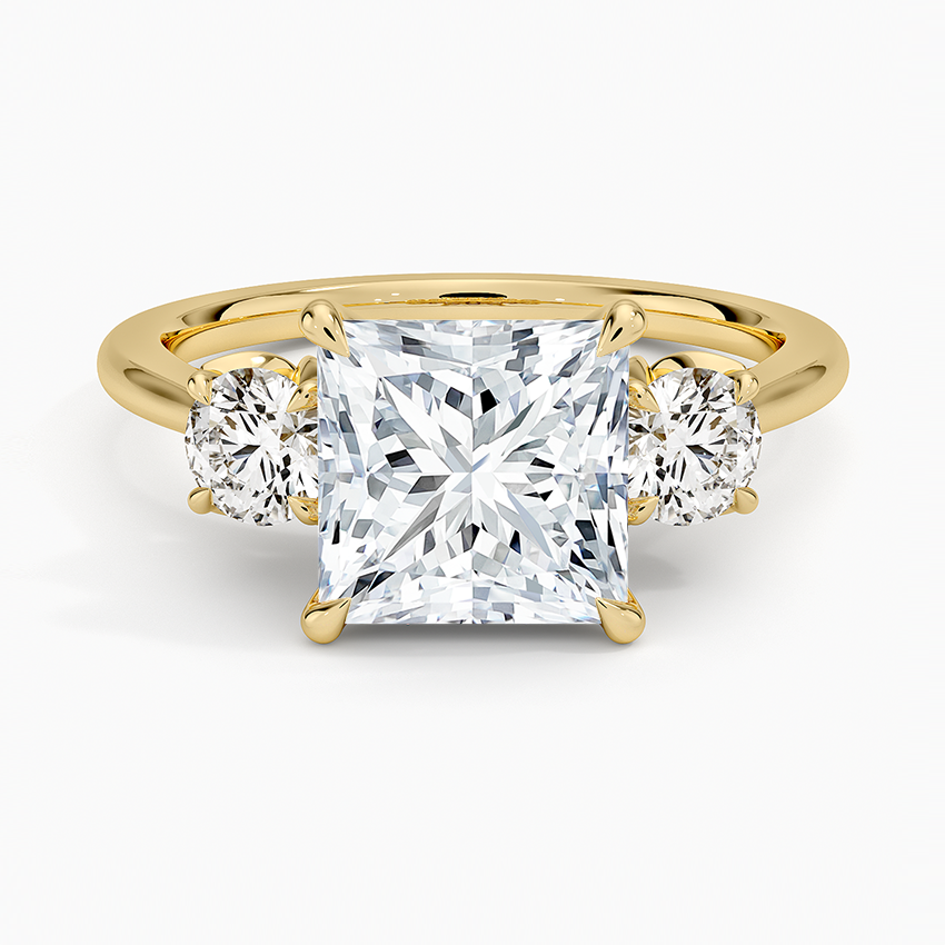 Lab Grown Diamond Engagement Ring Princess Cut Three-Stone Cathedral with Floral Diamond Gallery Ring for Women - Image 4