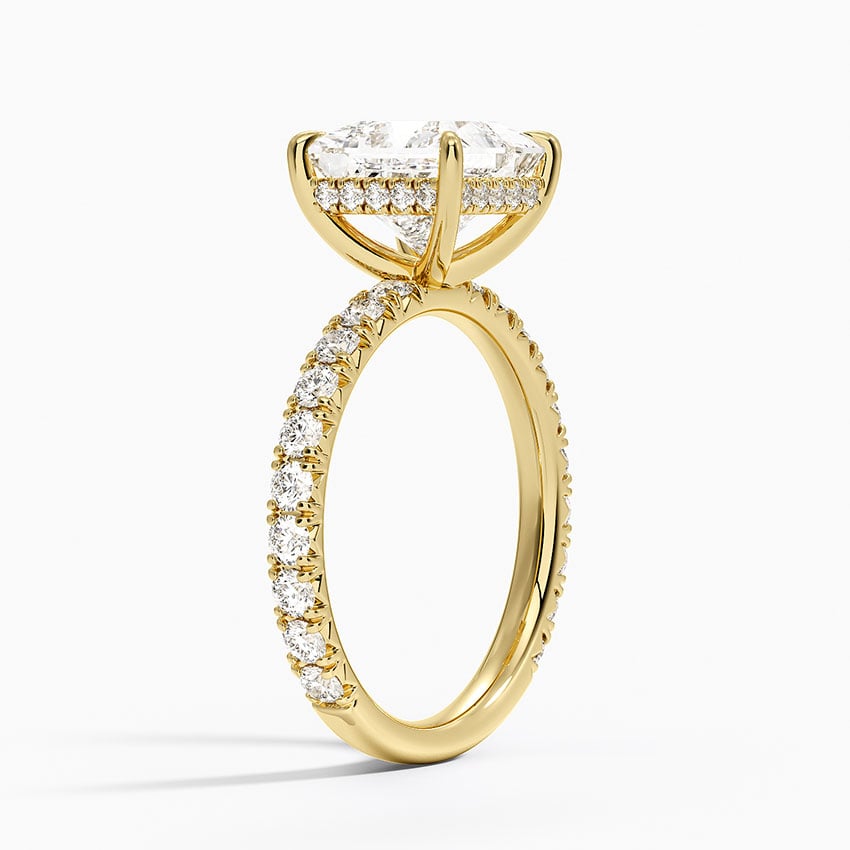 Lab Grown Diamond Engagement Ring Princess Brilliant Hidden Halo Pavé Solitaire Ring - Image 5
