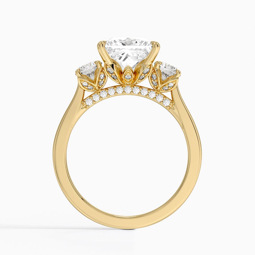 Lab Grown Diamond Engagement Ring Princess Cut Three-Stone Cathedral with Floral Diamond Gallery Ring for Women - Image 6
