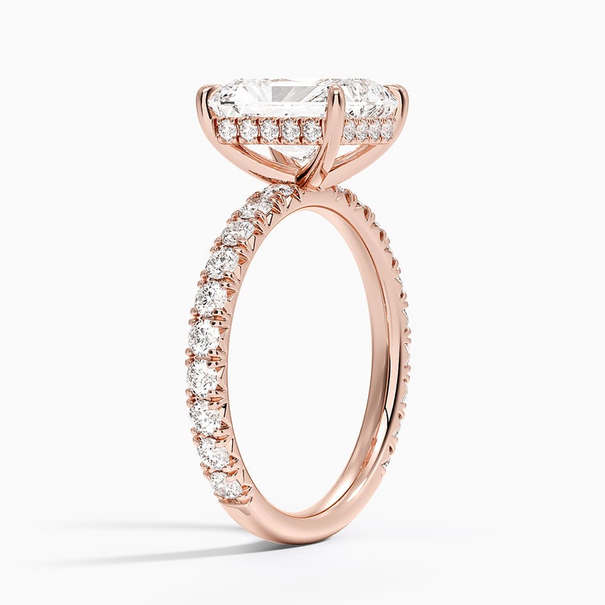 IGI Certified Lab Grown Diamond Engagement Ring Radiant Brilliant Hidden Halo Pavé Solitaire Ring - Image 8