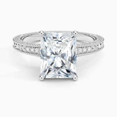 IGI Certified Lab Grown Diamond Engagement Ring Vintage Radiant Cut Ring With Side Stones