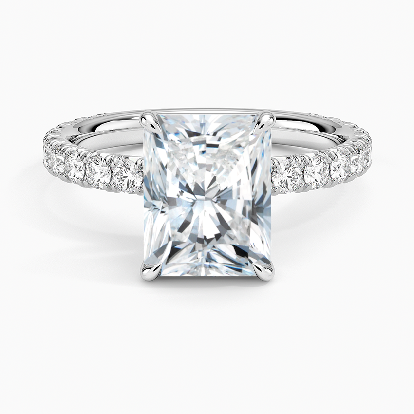 Lab Grown Diamond Engagement Ring Classic Radiant Solitaire Ring with Pavé Band