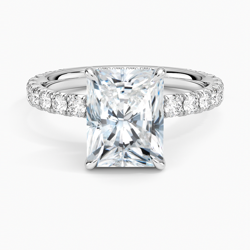 IGI Certified Lab Grown Diamond Engagement Ring Radiant Brilliant Hidden Halo Pavé Solitaire Ring