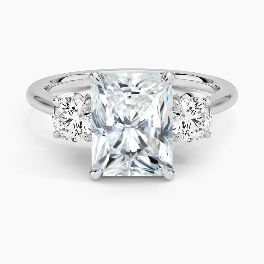 Lab Grown Diamond Engagement Ring Radiant Cut Three-Stone Cathedral with Floral Diamond Gallery Ring for Women