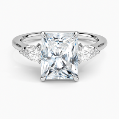 IGI Certified Lab Grown Diamond Engagement Ring Radiant Cut Three-Stone Ring with Floral Diamond Gallery