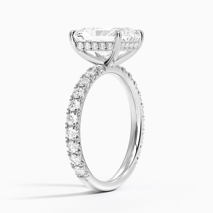IGI Certified Lab Grown Diamond Engagement Ring Radiant Brilliant Hidden Halo Pavé Solitaire Ring - Image 2