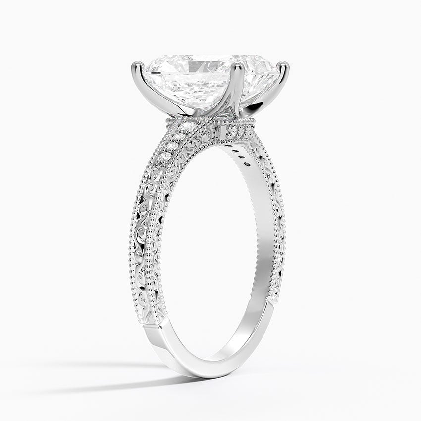 Lab Grown Diamond Engagement Ring Vintage Radiant Cut Ring With Side Stones - Image 2